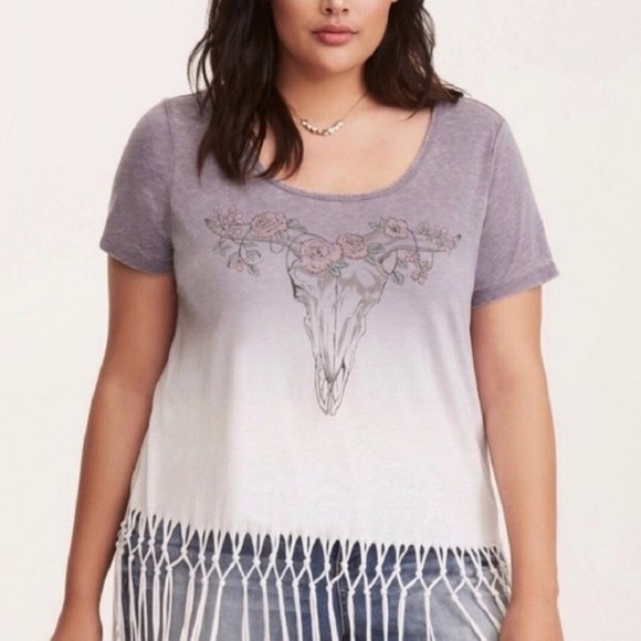 torrid Tops - Torrid Ombre Fringe Bull Skull T Shirt  I Sz 00